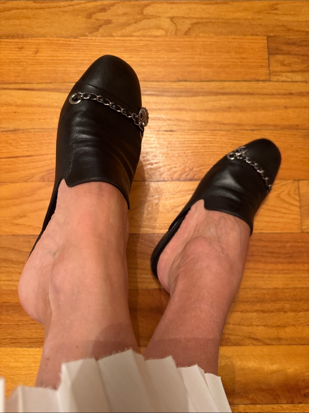 Chanel, Women’s Black Chain-Trim Slip-On slides with box and pouches